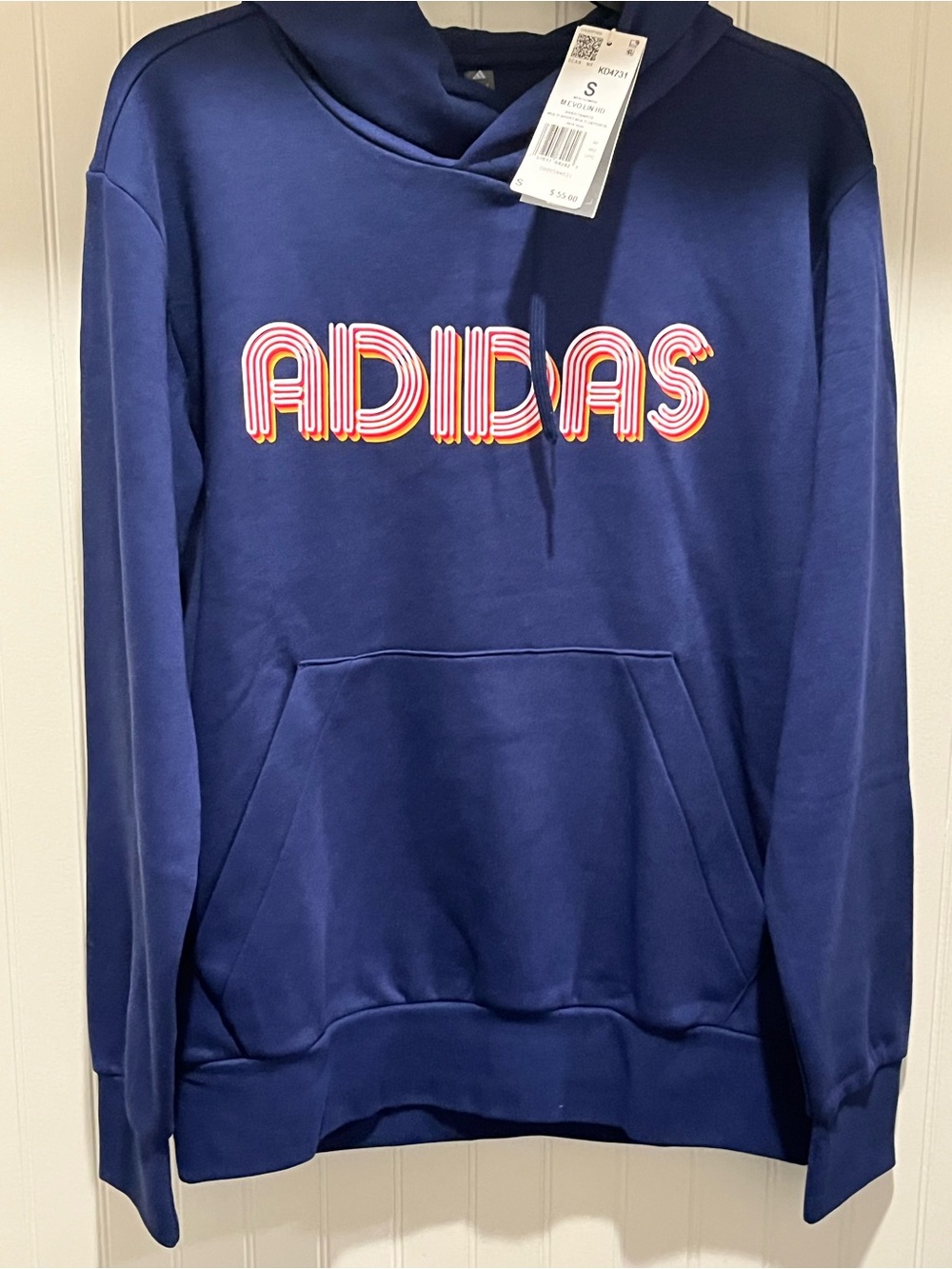 Men’s Adidas Navy Blue Hoodie with Retro Logo size small S New!